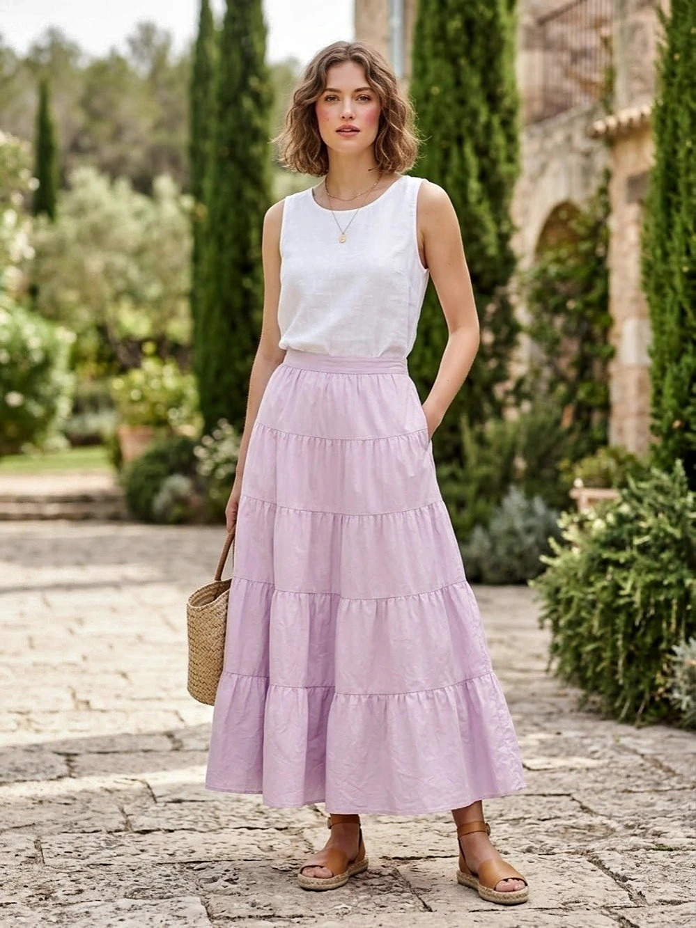 J.Crew Tiered Maxi Skirt in lilac purple Size 8 Like New cotton